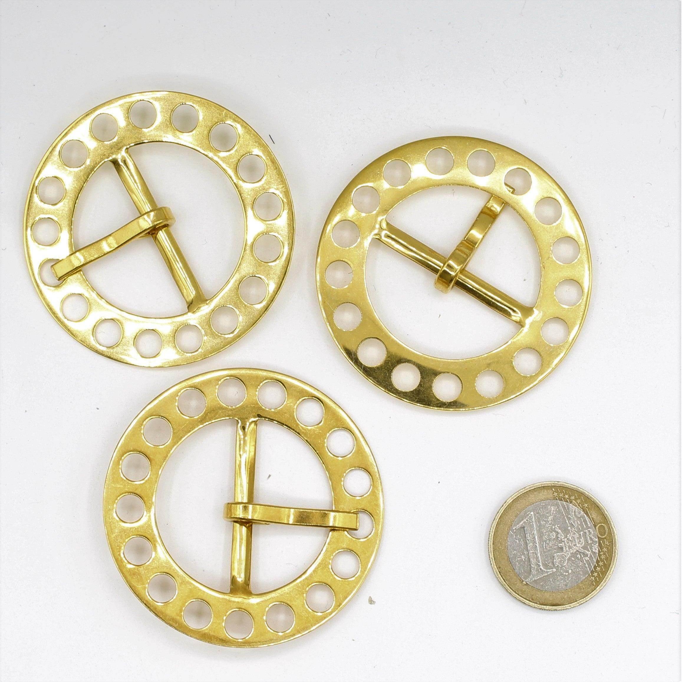 Golden Round Belt Buckle with Holes 51 and 62mm - ACCESSOIRES LEDUC BV