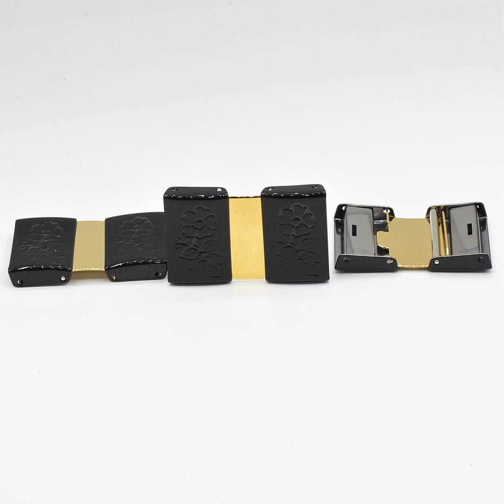 Set di 2 fibbie per cintura in oro e nero con motivo floreale 43x24 mm - ACCESSORI LEDUC