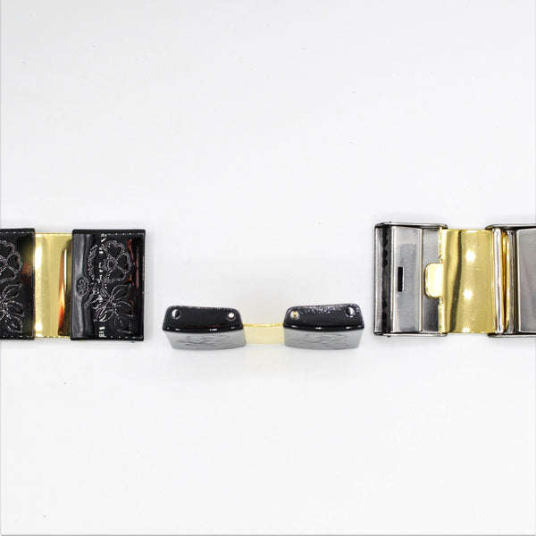 Set di 2 fibbie per cintura in oro e nero con motivo floreale 43x24 mm - ACCESSORI LEDUC