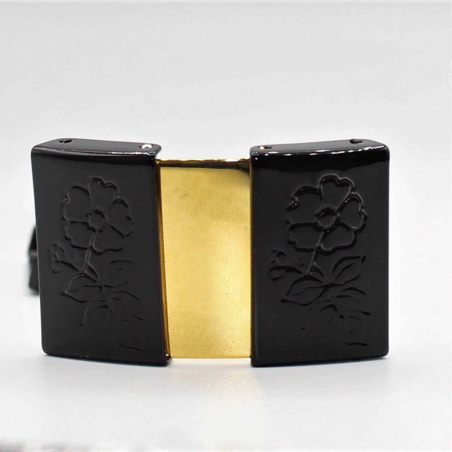 2 Set of Gold and Black Belt Buckle with Flower Pattern 50x32 mm - ACCESSOIRES LEDUC BV