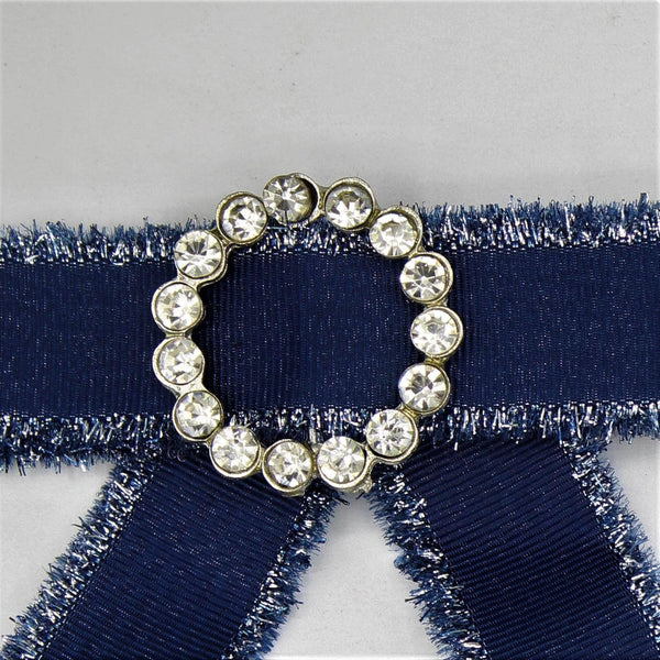 Dark blue and decorative ribbon with strass circle with pin and shiny edges-14 cm - ACCESSOIRES LEDUC BV