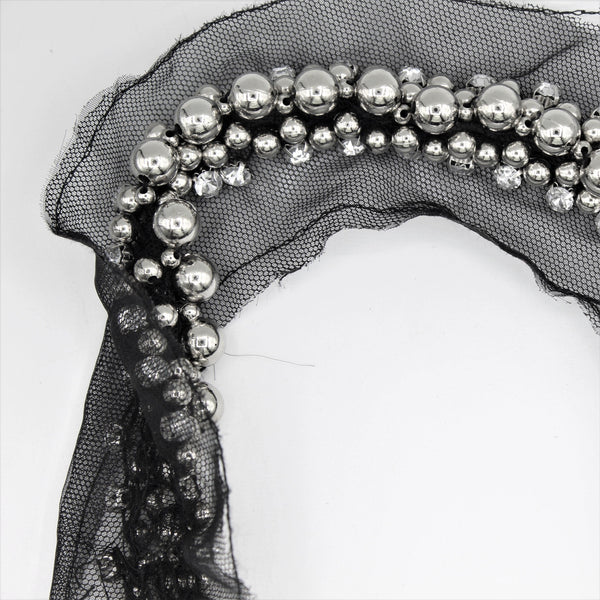Black and white Collar Necklace with Strass Pearly 40x7 cm - ACCESSOIRES LEDUC
