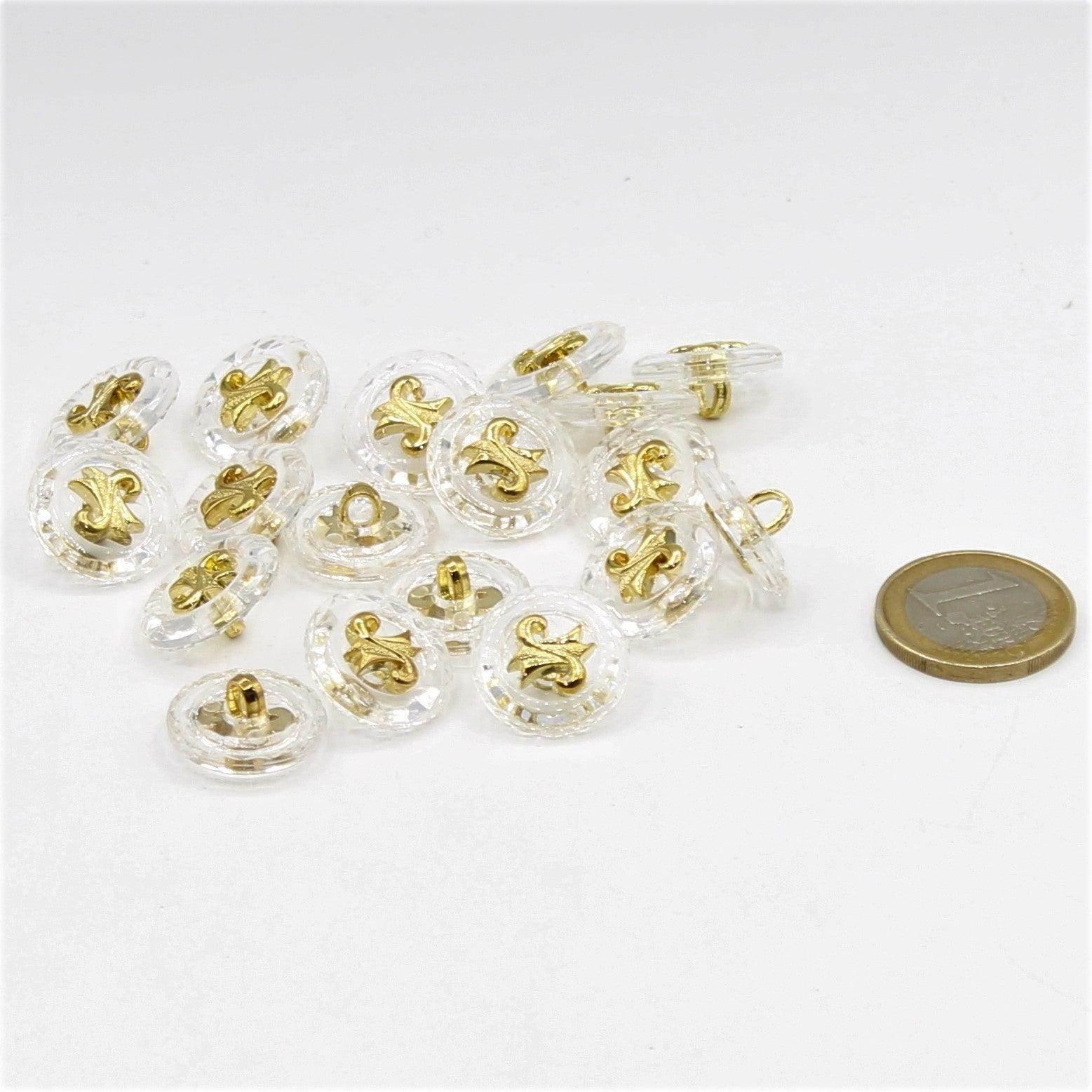 Transparent Button with Gold Pattern 18 and 21mm - ACCESSOIRES LEDUC BV