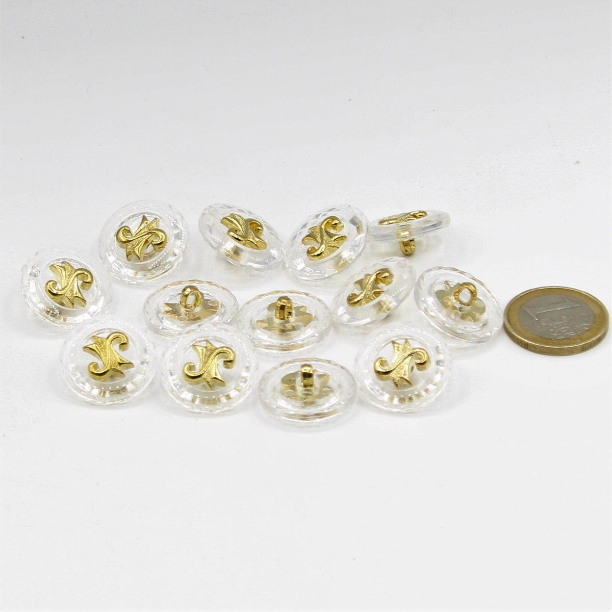 Transparent Button with Gold Pattern 18 and 21mm - ACCESSOIRES LEDUC BV