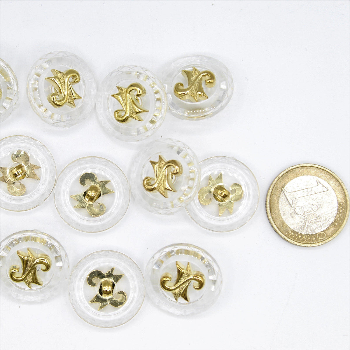 Transparent Button with Gold Pattern 9 and 13mm - ACCESSOIRES LEDUC