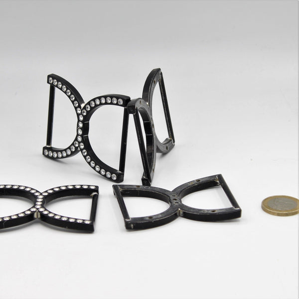 Zwarte plastic gespen met kleine juwelen 56x43mm - ACCESSOIRES LEDUC