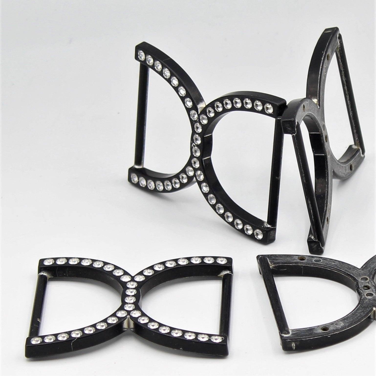 Black Plastic Buckles with small jewels 65x50mm - ACCESSOIRES LEDUC BV