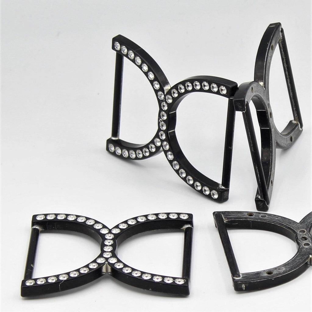 Zwarte plastic gespen met kleine juwelen 56x43mm - ACCESSOIRES LEDUC