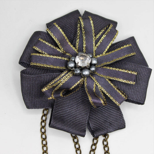 60 mm Brooches Double Flowers with Gold Edges and Safety Pin with Double chain - ACCESSOIRES LEDUC BV