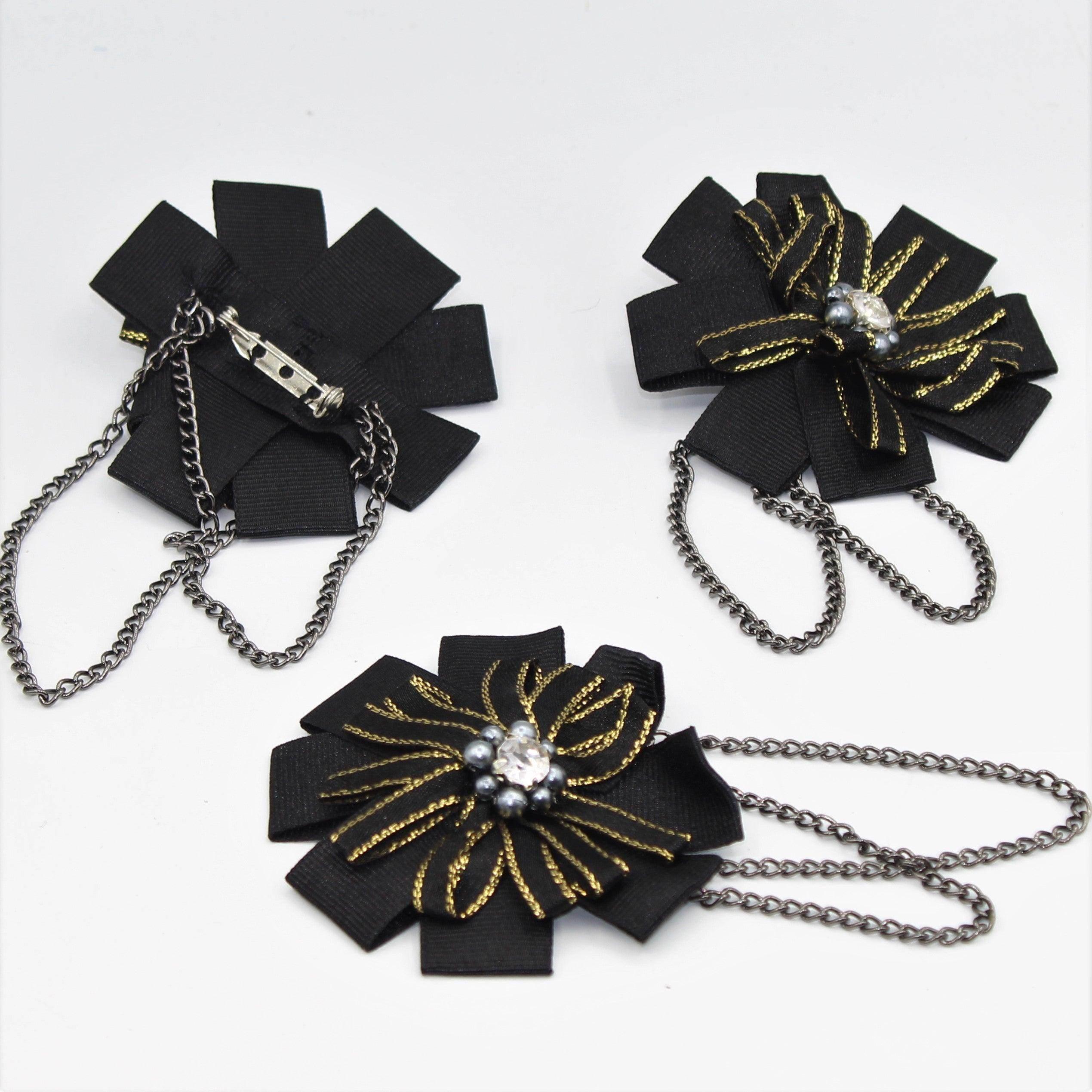 60 mm Brooches Double Flowers with Gold Edges and Safety Pin with Double chain - ACCESSOIRES LEDUC BV