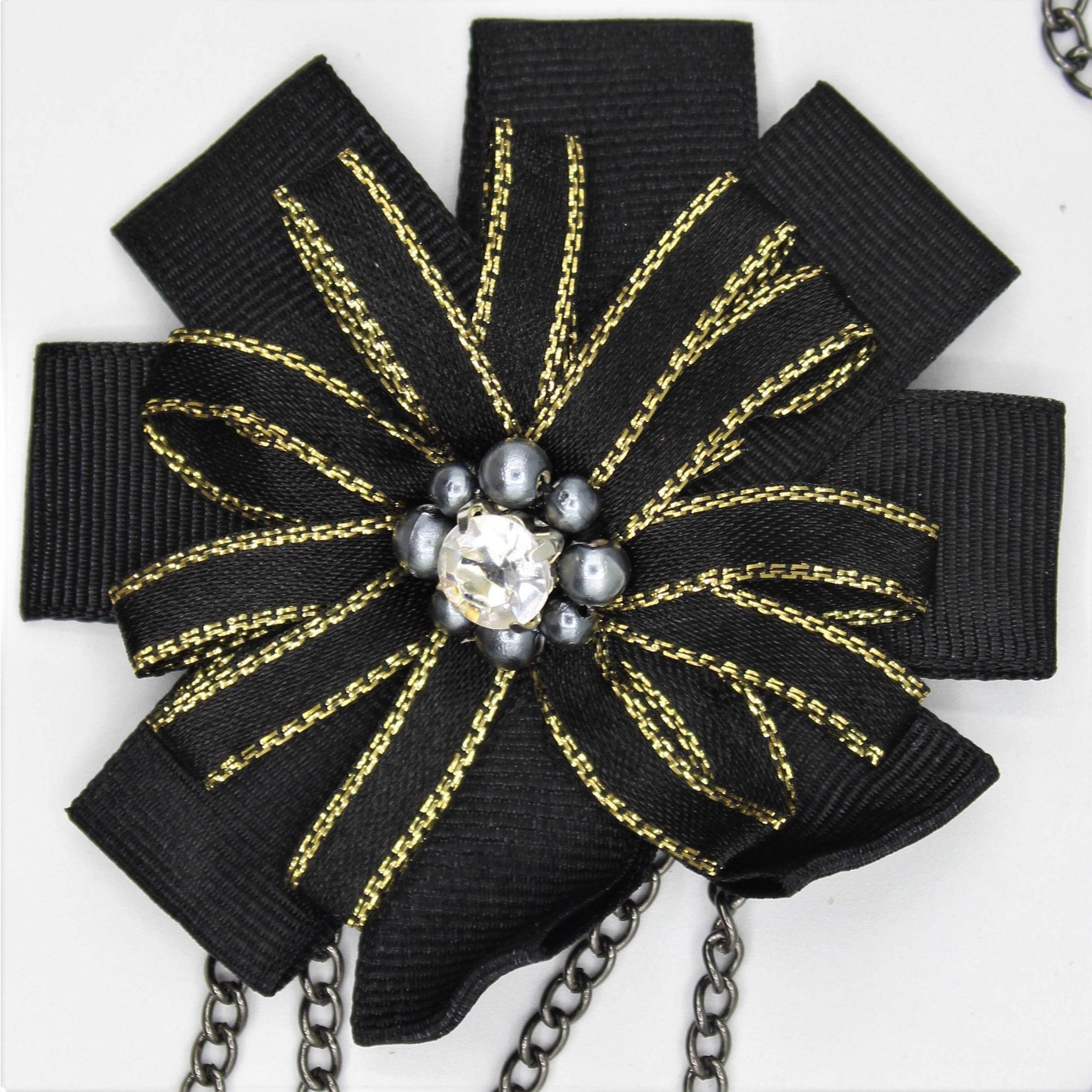 60 mm Brooches Double Flowers with Gold Edges and Safety Pin with Double chain - ACCESSOIRES LEDUC BV