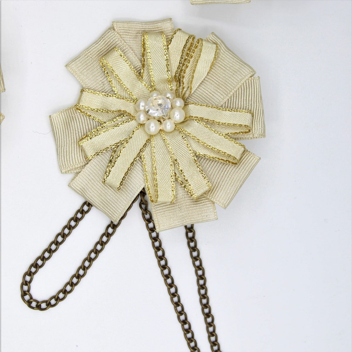 60 mm Brooches Double Flowers with Gold Edges and Safety Pin with Double chain - ACCESSOIRES LEDUC