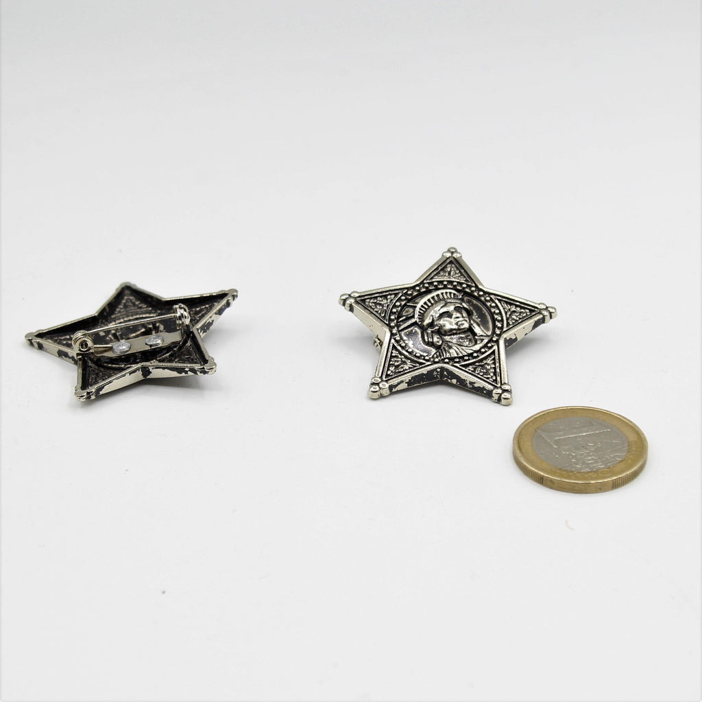 Statue of liberty pattern star shaped button old silver metal- 30 mm - ACCESSOIRES LEDUC