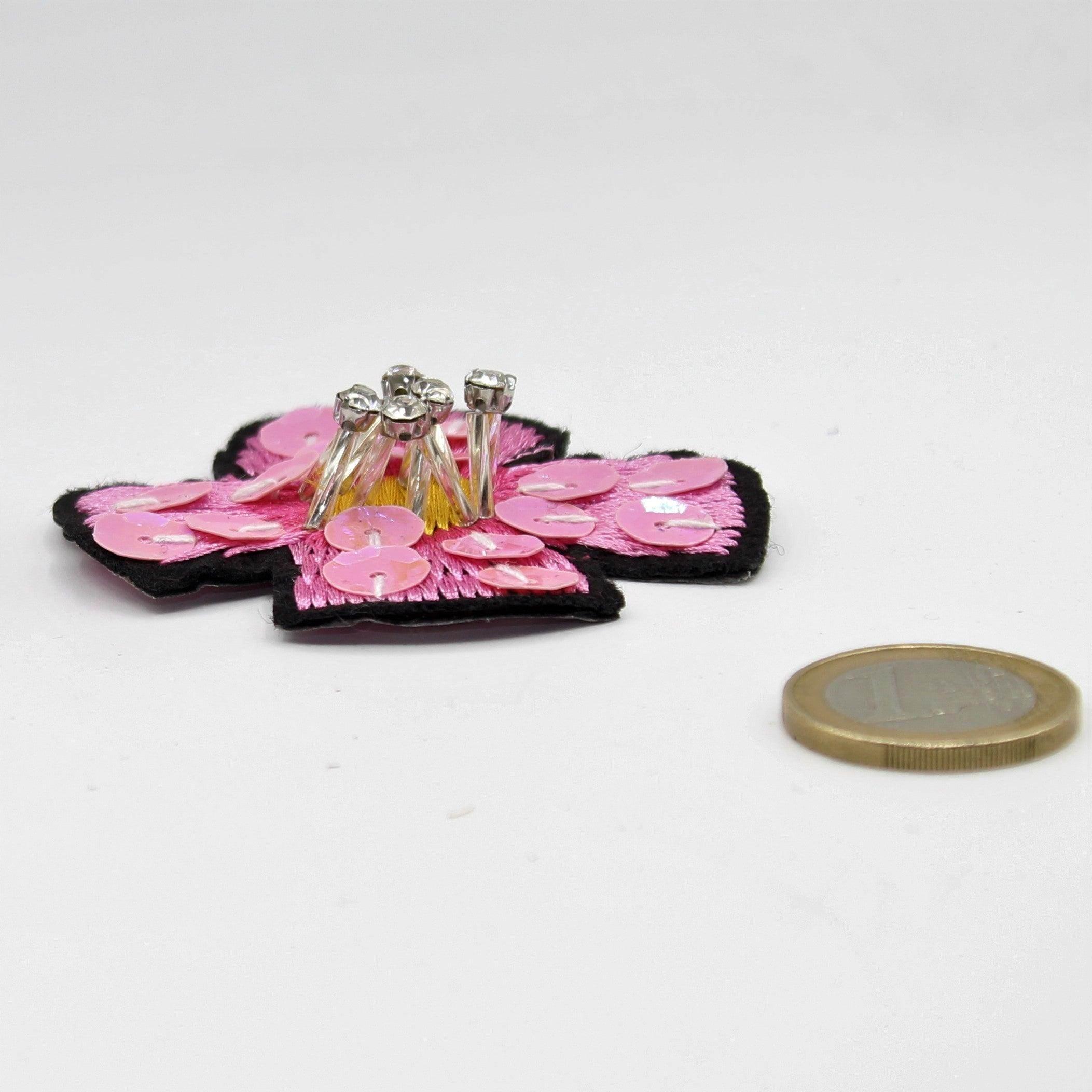 6 cm-Blue or Pink Floral Patches Iron-on With Strass and Glitter Sequins - ACCESSOIRES LEDUC BV