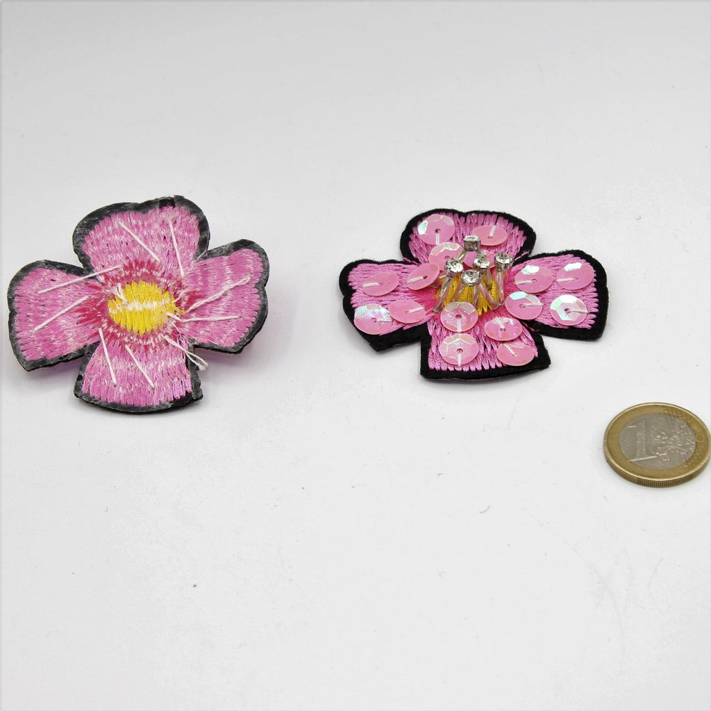 6 cm-Blue or Pink Floral Patches Iron-on With Strass and Glitter Sequins - ACCESSOIRES LEDUC