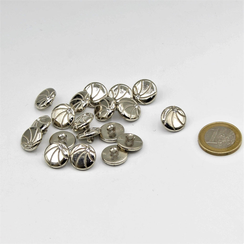 Zilveren knoop in de vorm van een basketbal met strass 5 en 9 mm - ACCESSOIRES LEDUC