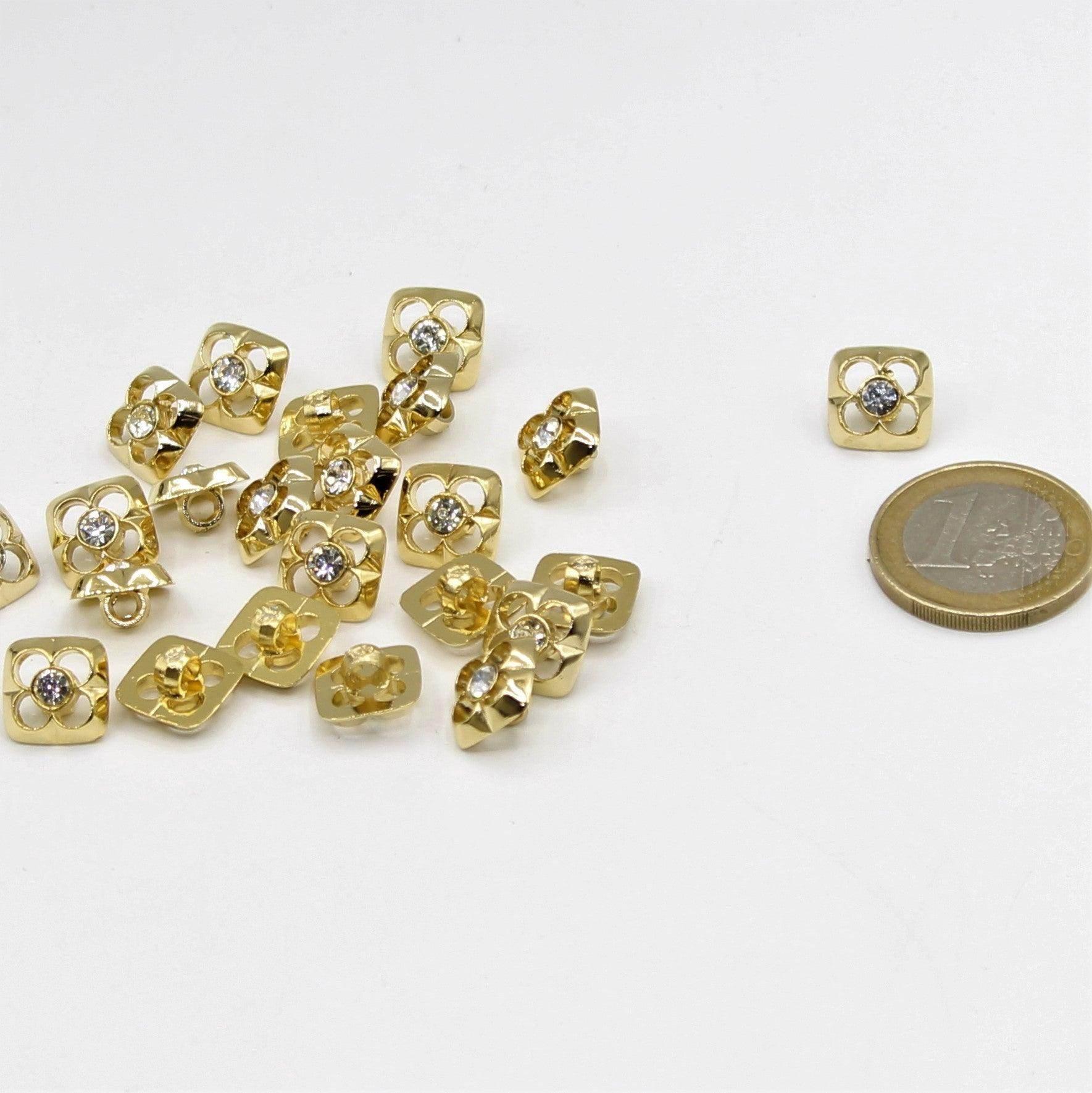 Gold or Silver Square Shank Button with Strass inside - ACCESSOIRES LEDUC BV