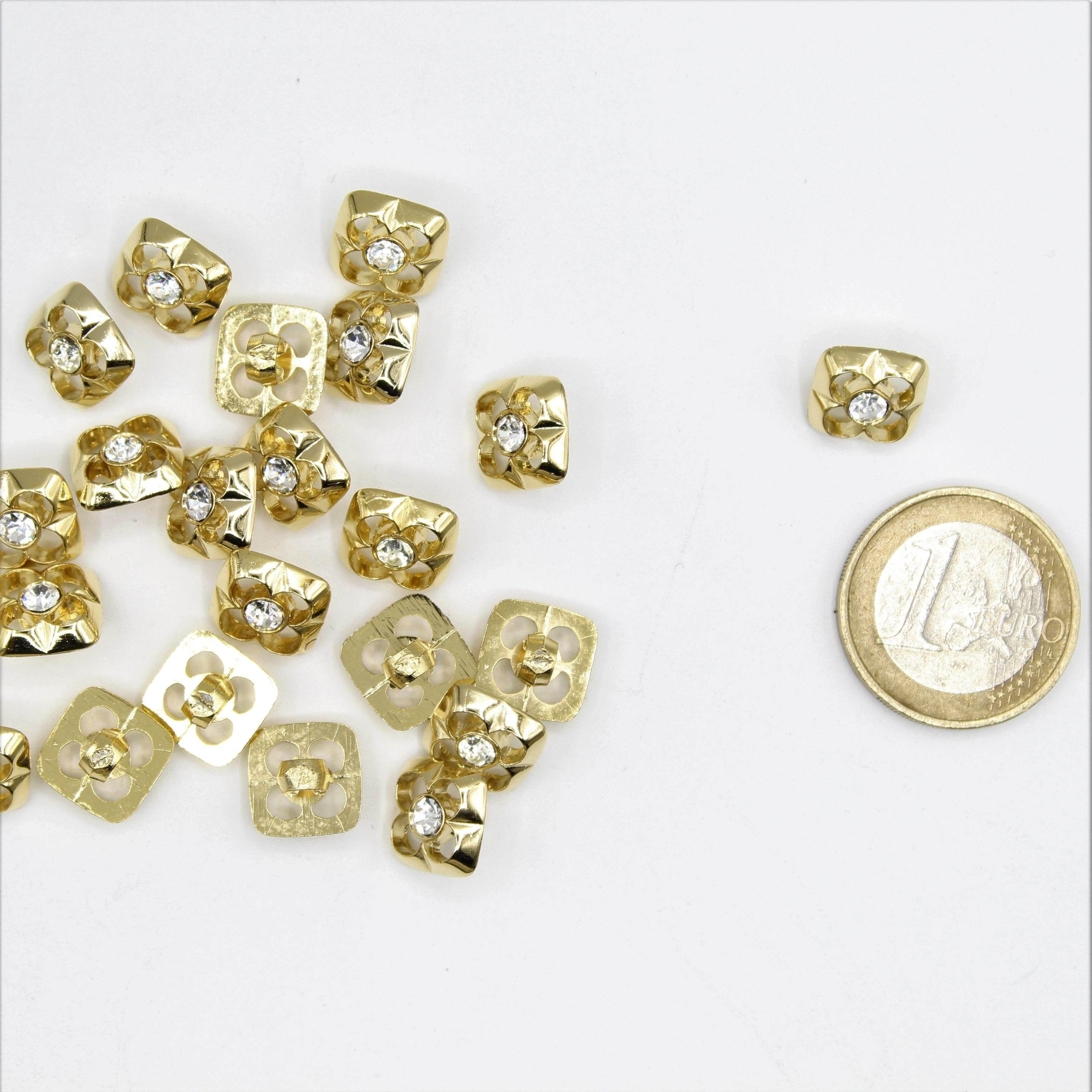 Gold or Silver Square Shank Button with Strass inside - ACCESSOIRES LEDUC BV