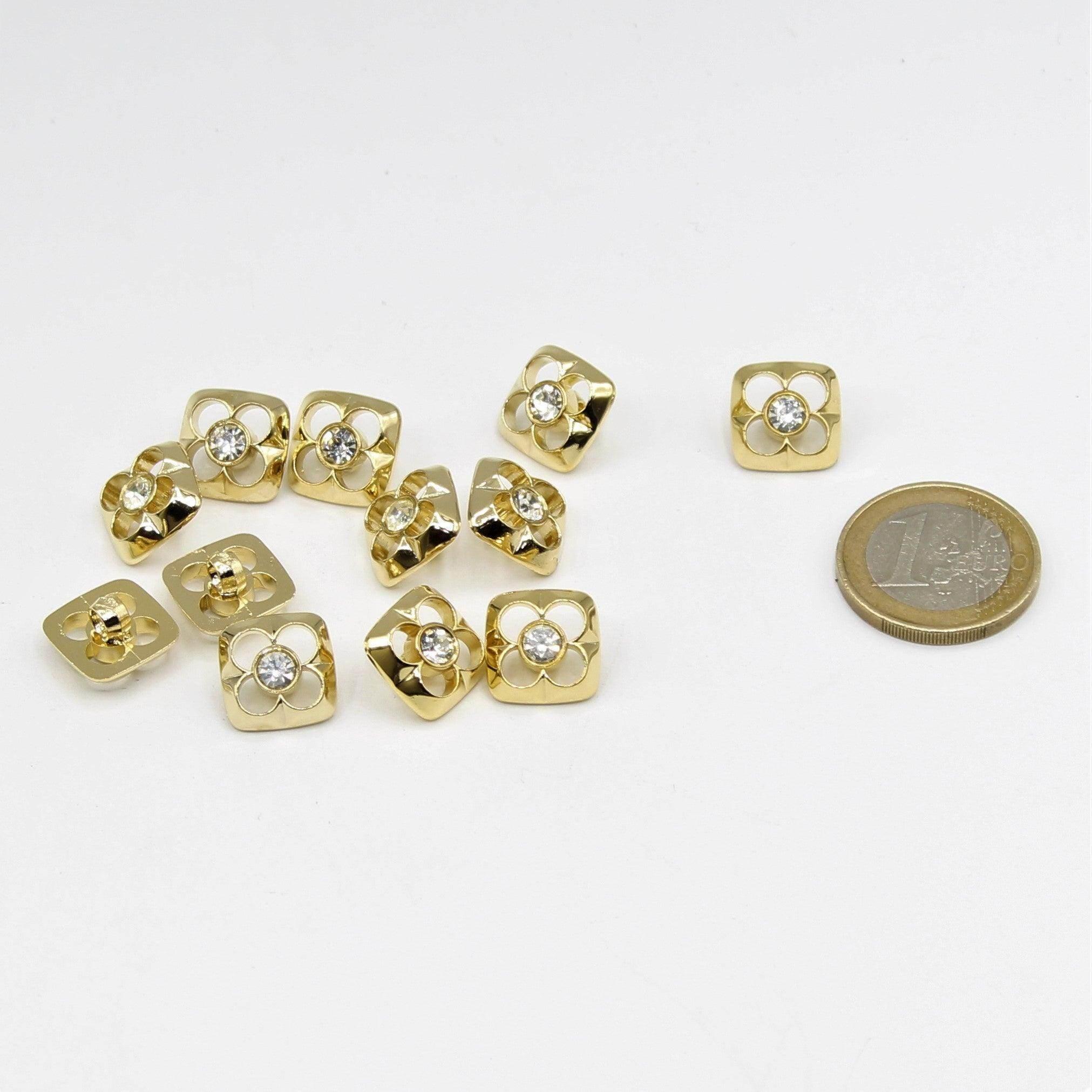 Gold or Silver Square Shank Button with Strass inside - ACCESSOIRES LEDUC BV