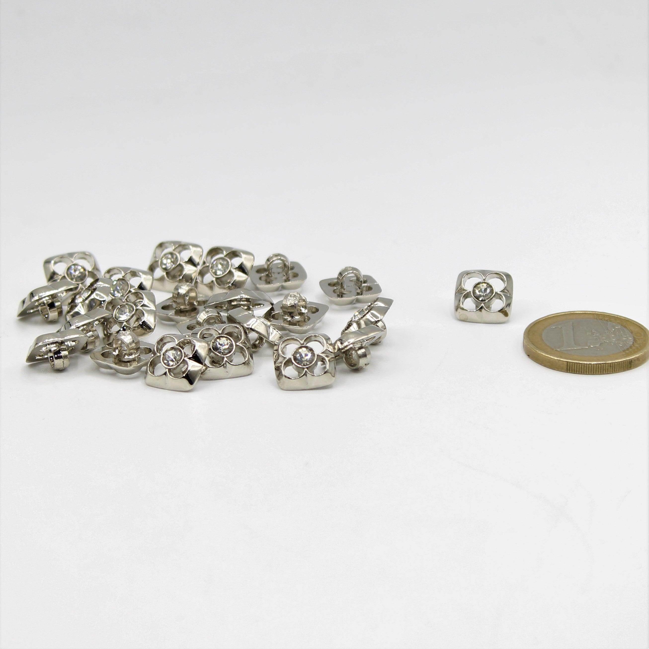 Gold or Silver Square Shank Button with Strass inside - ACCESSOIRES LEDUC BV