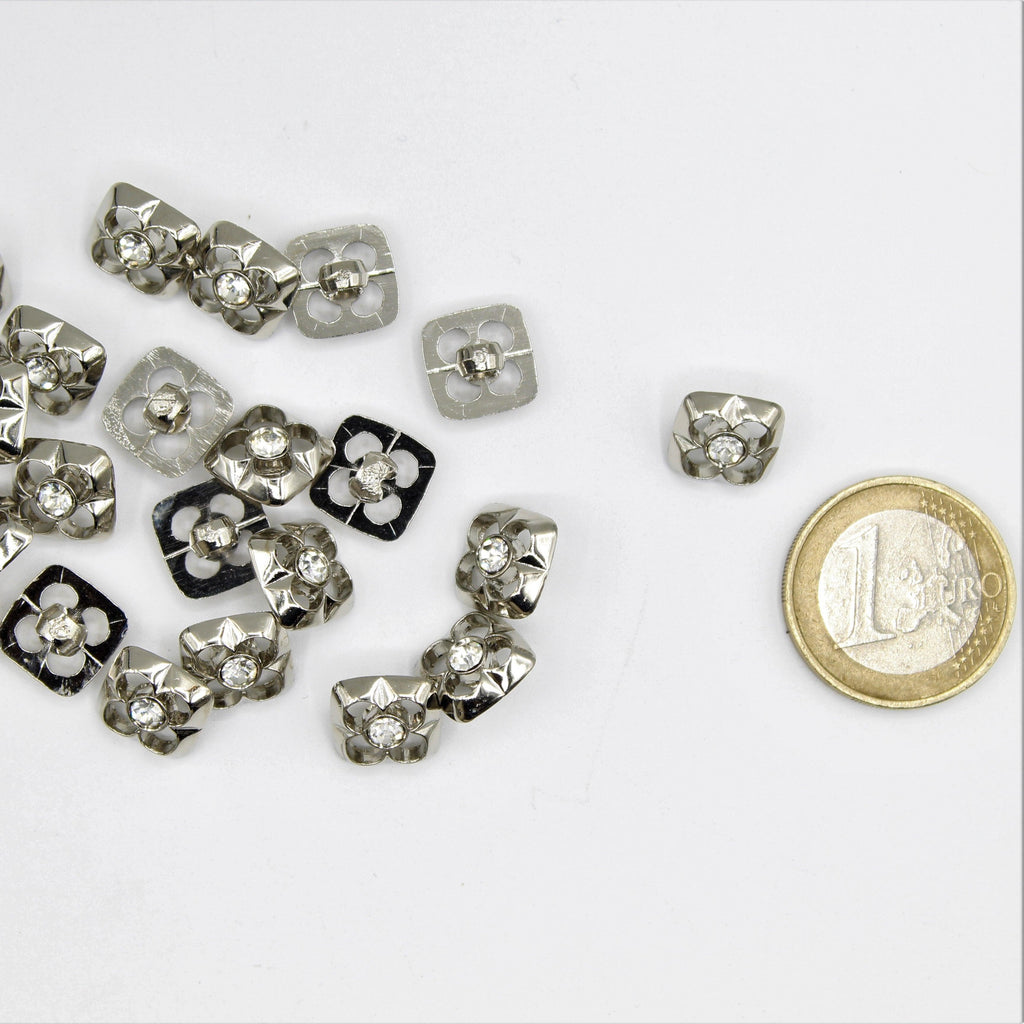 Gold or Silver Square Button with 4 Holes and Strass - ACCESSOIRES LEDUC