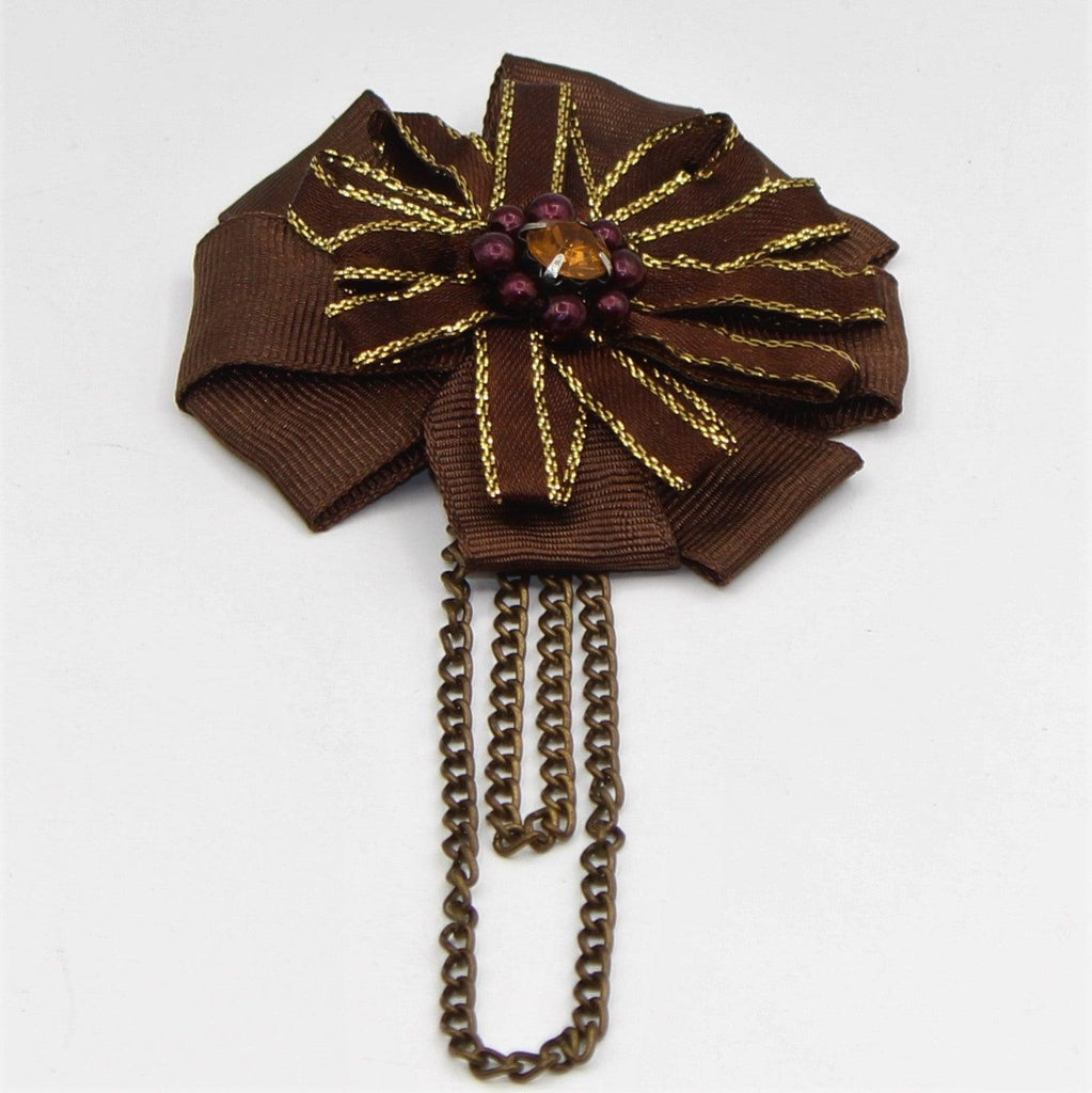 60 mm Brooches Double Flowers with Gold Edges and Safety Pin with Double chain - ACCESSOIRES LEDUC
