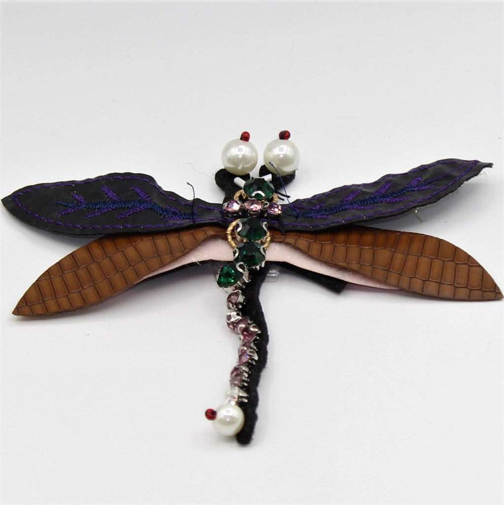 Aufnäher Dreiflügelige Libelle mit Strass und Perlen 13x12 cm Handarbeit - ACCESSOIRES LEDUC