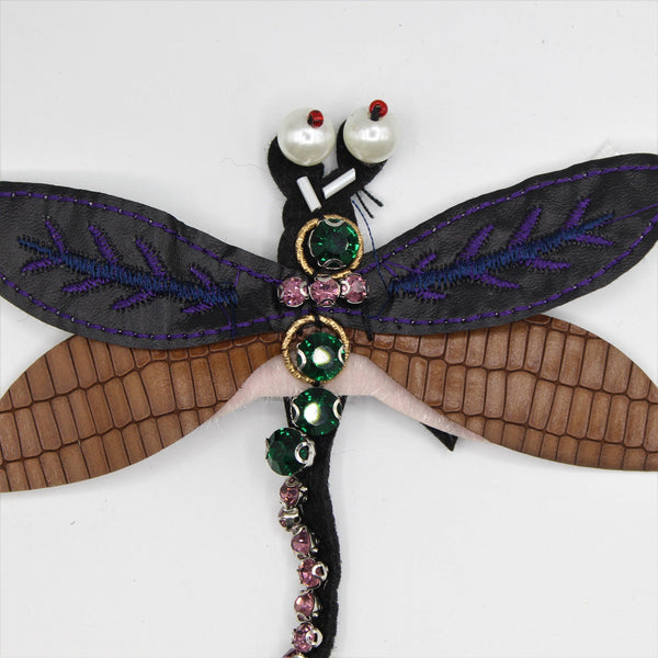 Aufnäher Dreiflügelige Libelle mit Strass und Perlen 13x12 cm Handarbeit - ACCESSOIRES LEDUC