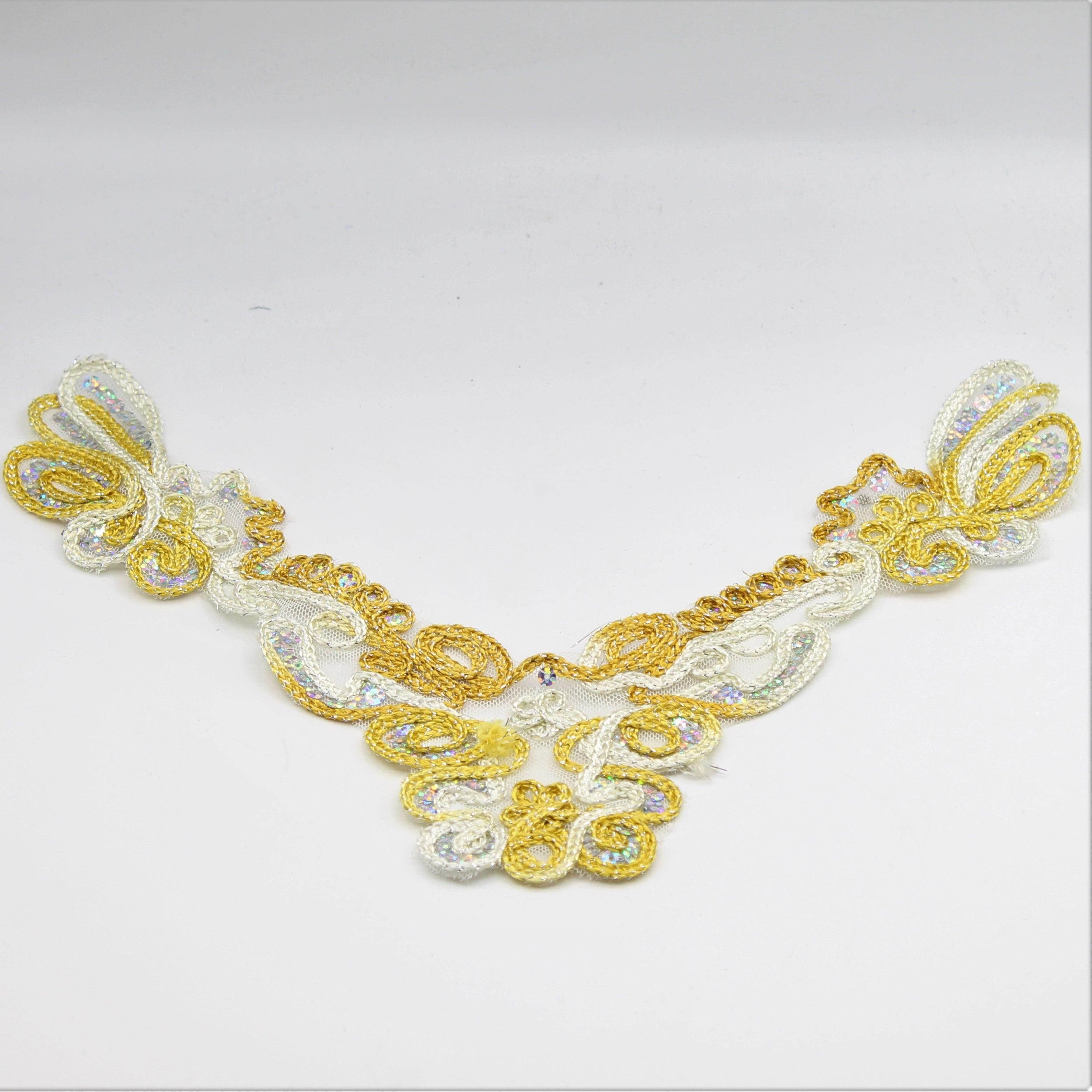 38 cm- Collar of White and Gold Rope Patterns with Sequins - ACCESSOIRES LEDUC BV