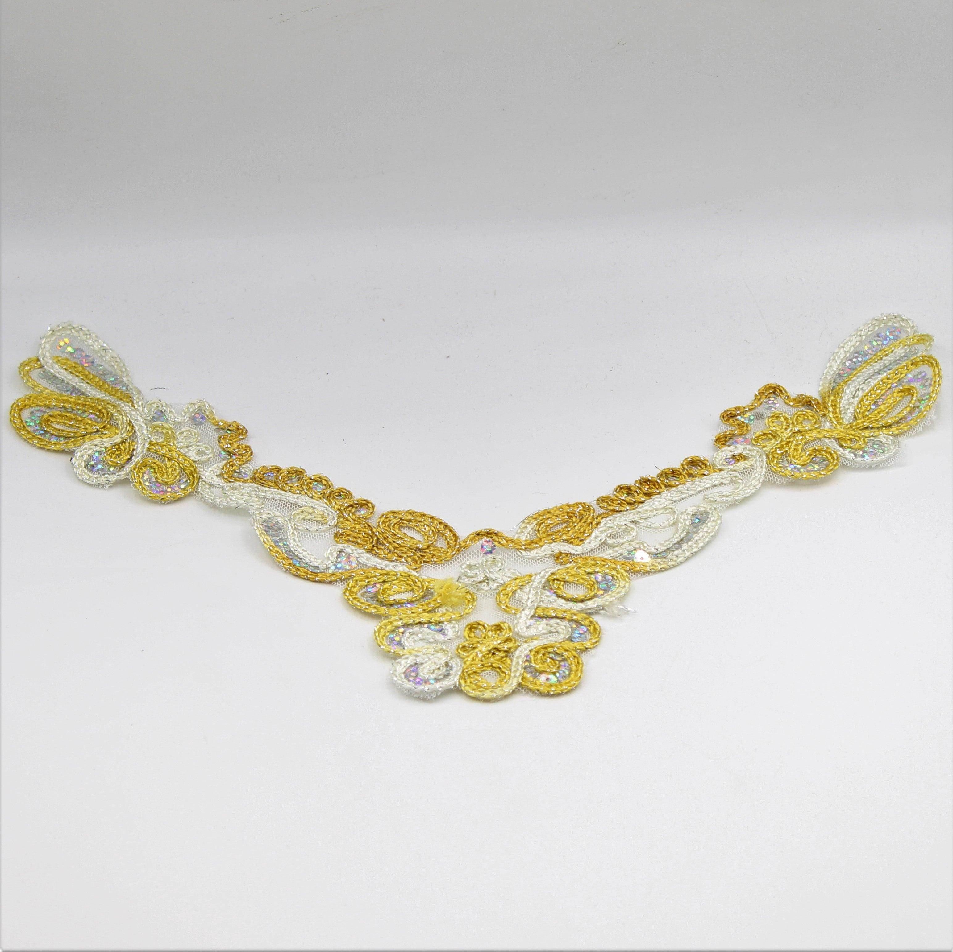 38 cm- Collar of White and Gold Rope Patterns with Sequins - ACCESSOIRES LEDUC BV
