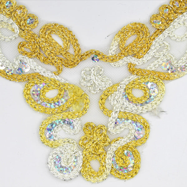 38 cm- Collar of White and Gold Rope Patterns with Sequins - ACCESSOIRES LEDUC