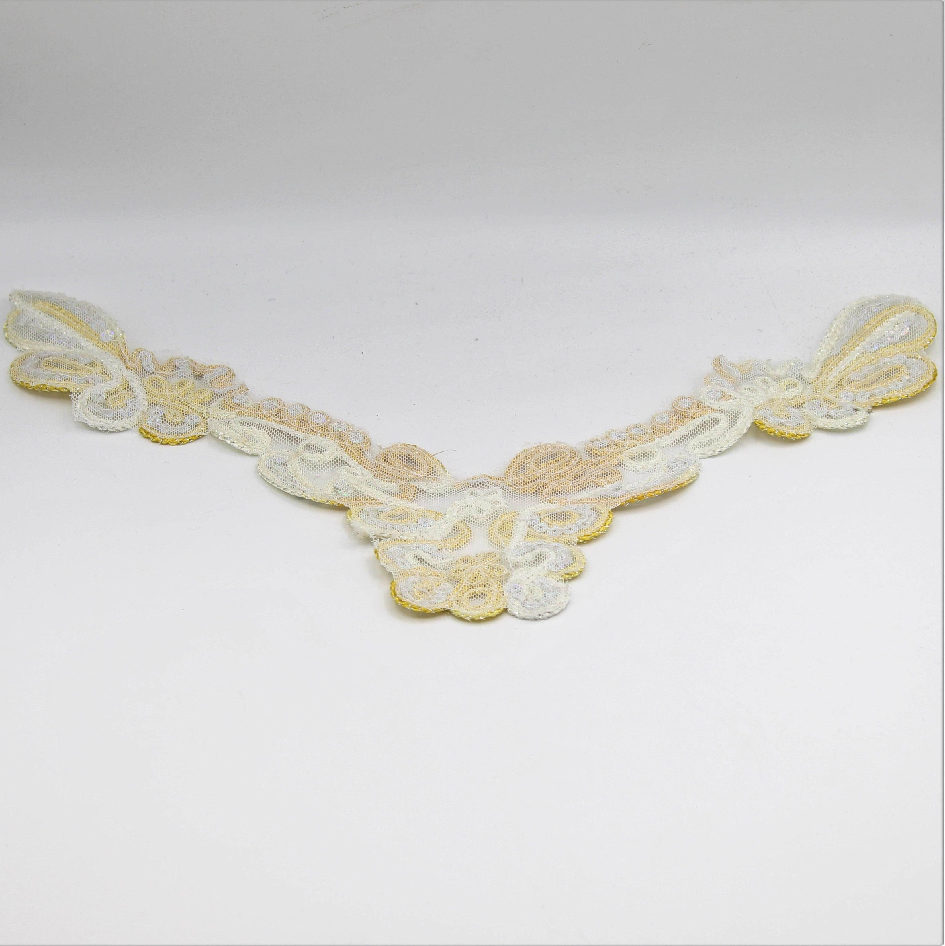 38 cm- Collar of White and Gold Rope Patterns with Sequins - ACCESSOIRES LEDUC BV