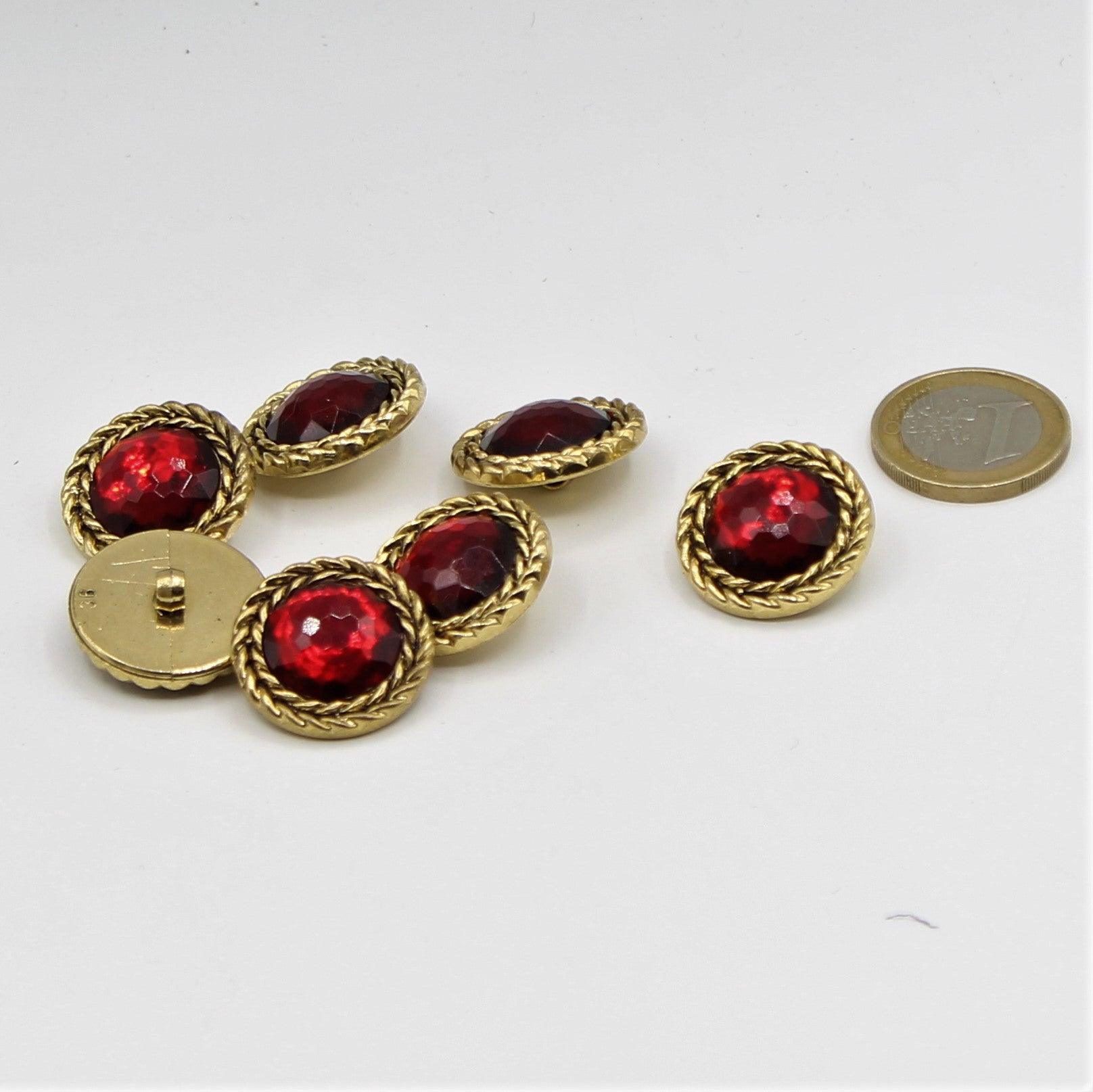 6 and 13 mm Red Jewel Core Button with Gold Circle - ACCESSOIRES LEDUC
