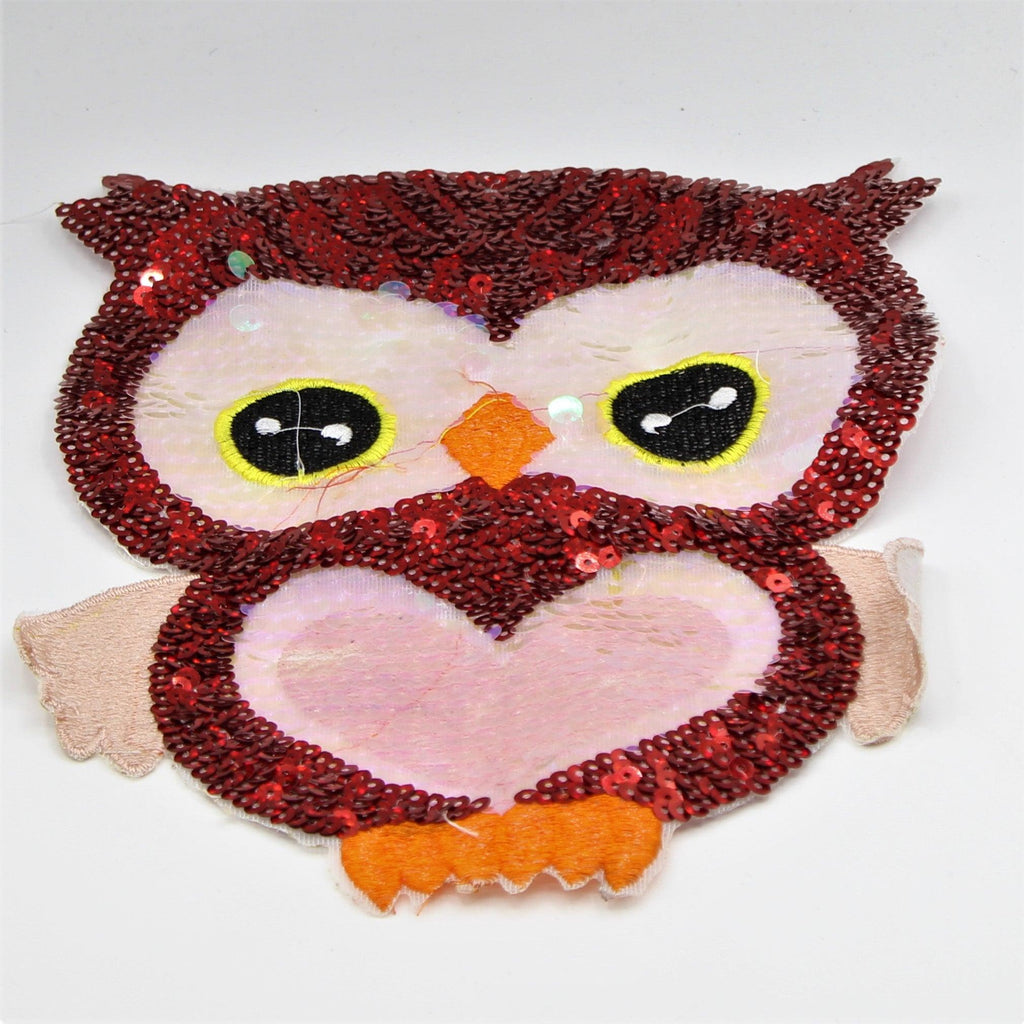Red Patche of Owl with Sequins 24x17 cm - ACCESSOIRES LEDUC
