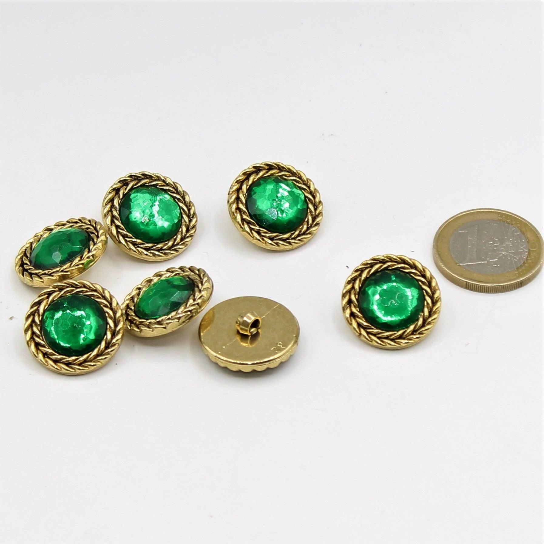 Green Jewel Core Button with Gold Circle 15, 20 and 23mm - ACCESSOIRES LEDUC BV