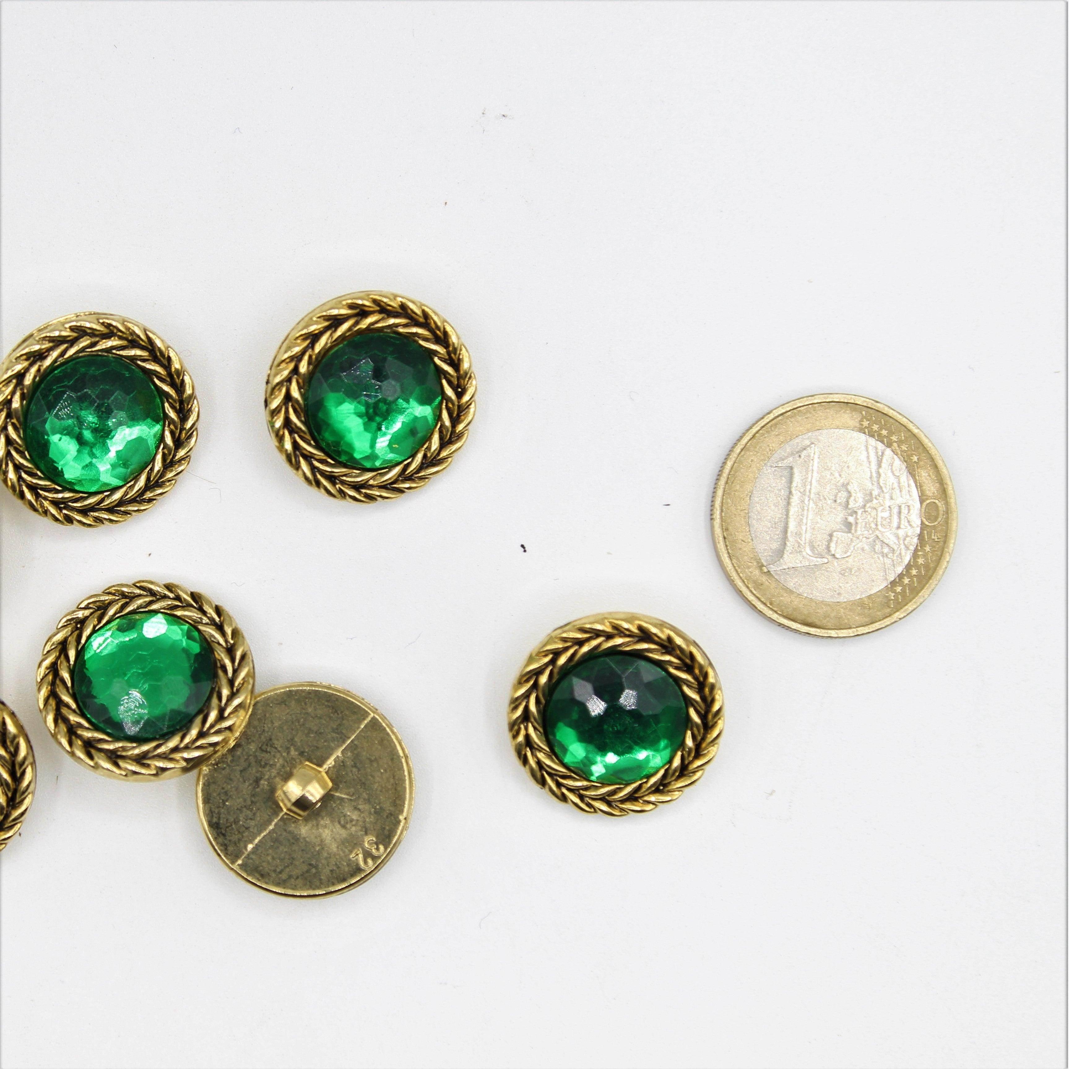 Green Jewel Core Button with Gold Circle 15, 20 and 23mm - ACCESSOIRES LEDUC BV