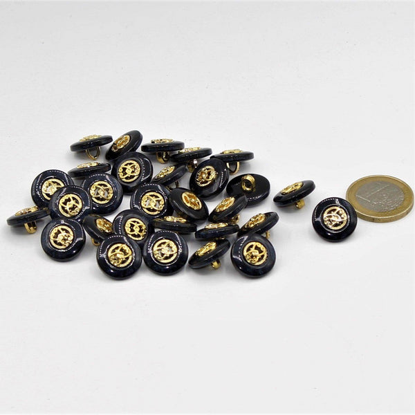 Botón Azul Oscuro con Motivo Dorado 15 y 18mm