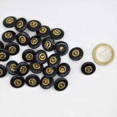 Dark Blue Button with Gold Pattern 6 and 9mm - ACCESSOIRES LEDUC