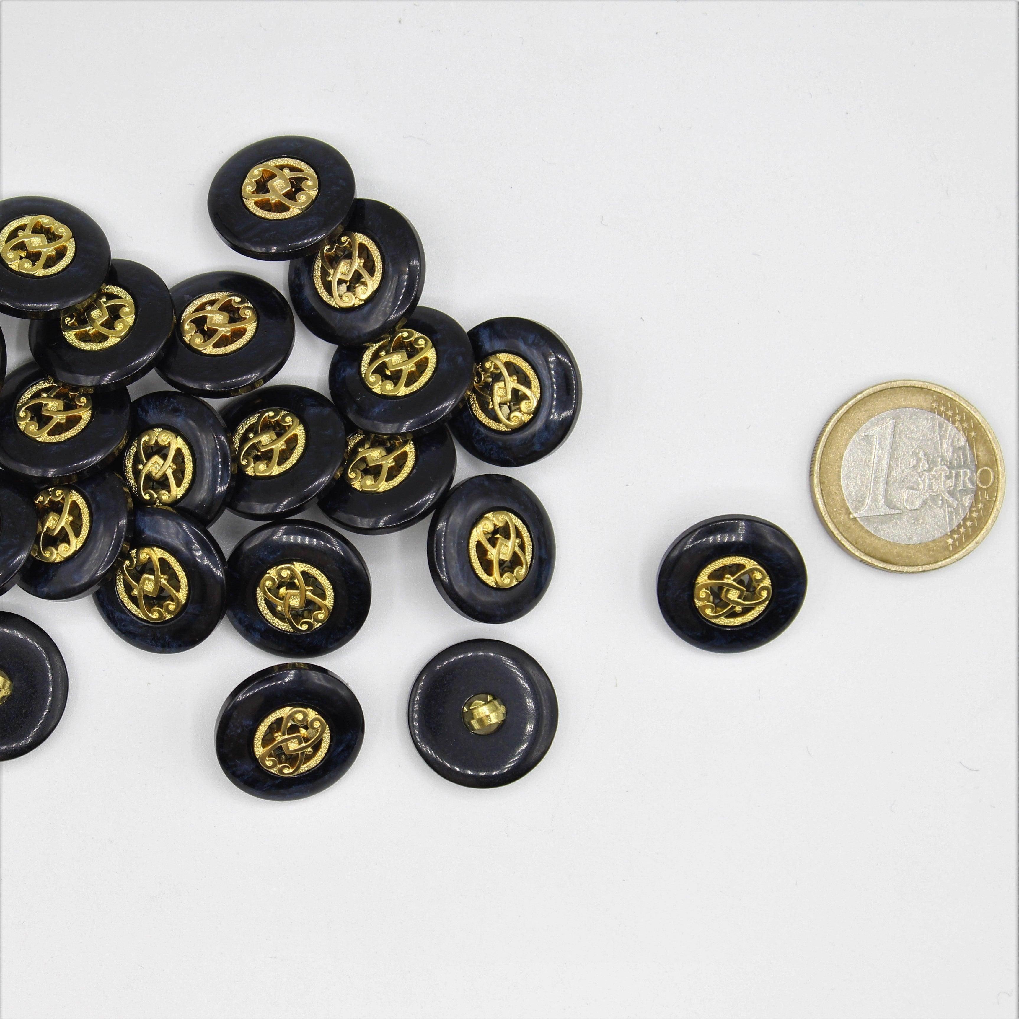 Dark Blue Button with Gold Pattern 15 and 18mm - ACCESSOIRES LEDUC BV