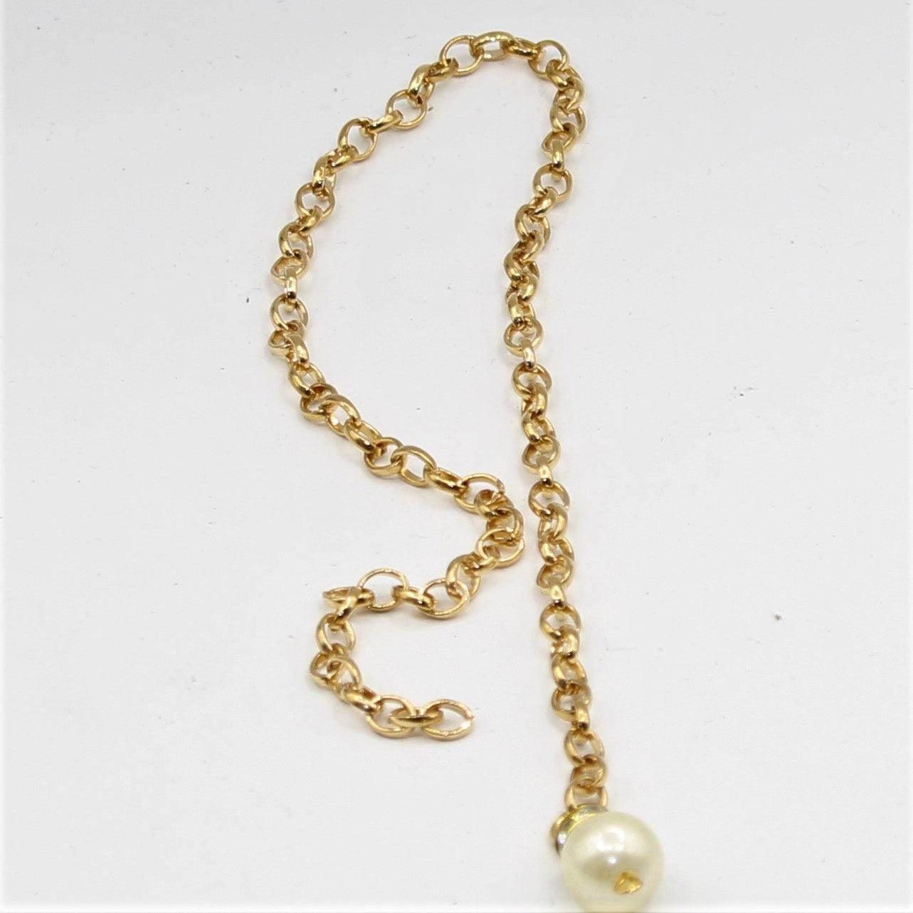 Gold Chain with Pearl at the end 38cm - ACCESSOIRES LEDUC BV