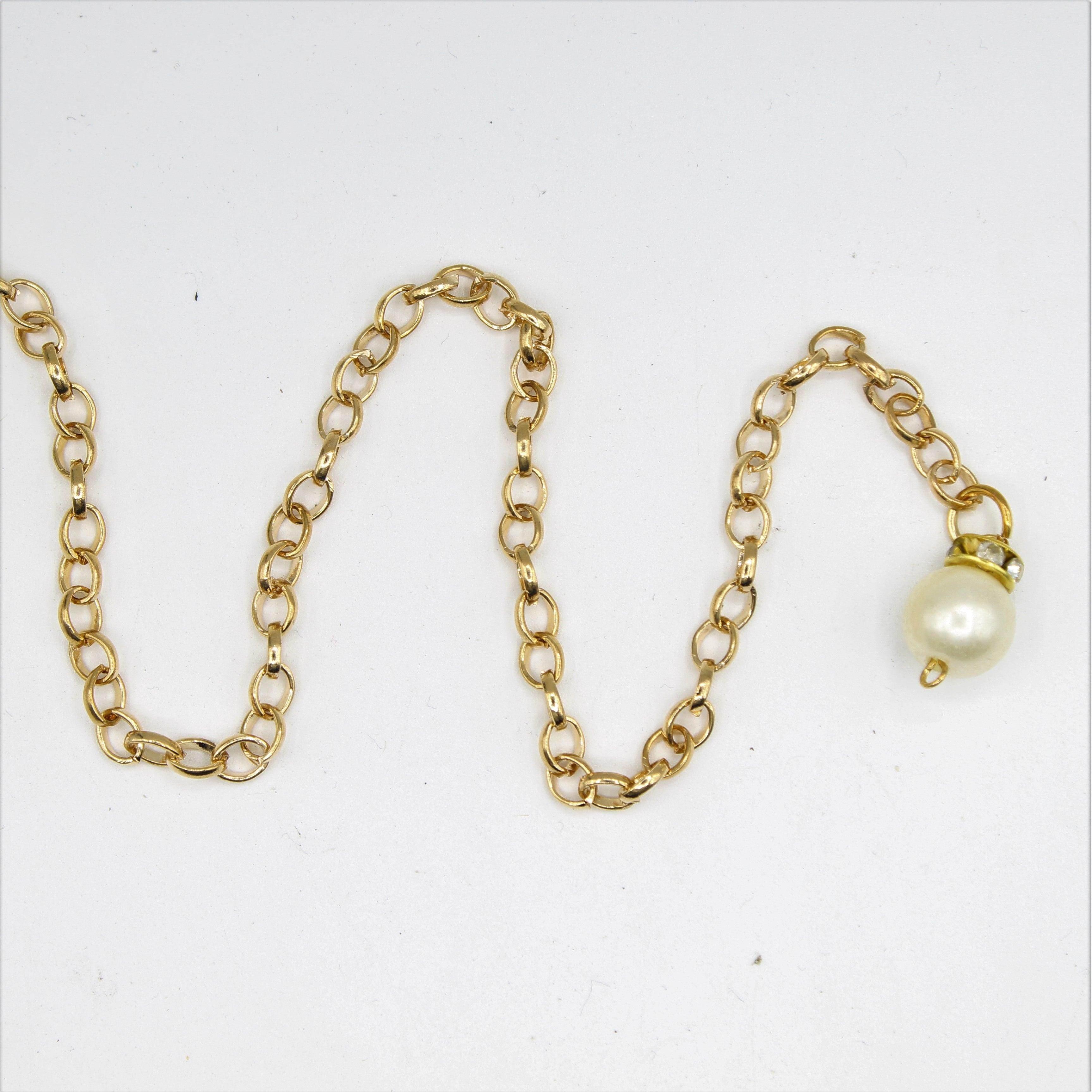 Gold Chain with Pearl at the end 38cm - ACCESSOIRES LEDUC BV