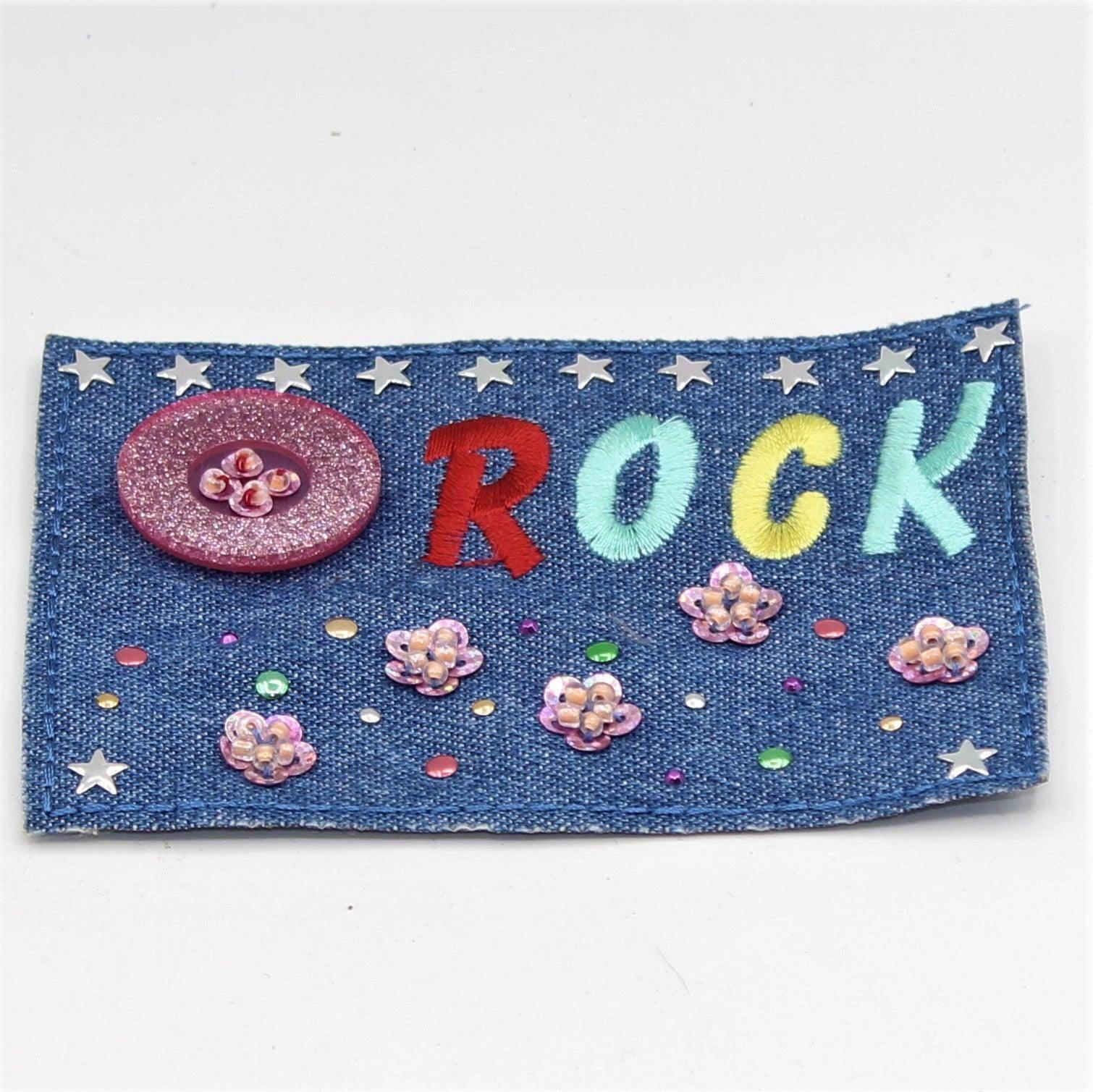 Blue Jeans Rock Patch with Pattern, Pin, Button. 8 and 10cm set of 2 - ACCESSOIRES LEDUC BV