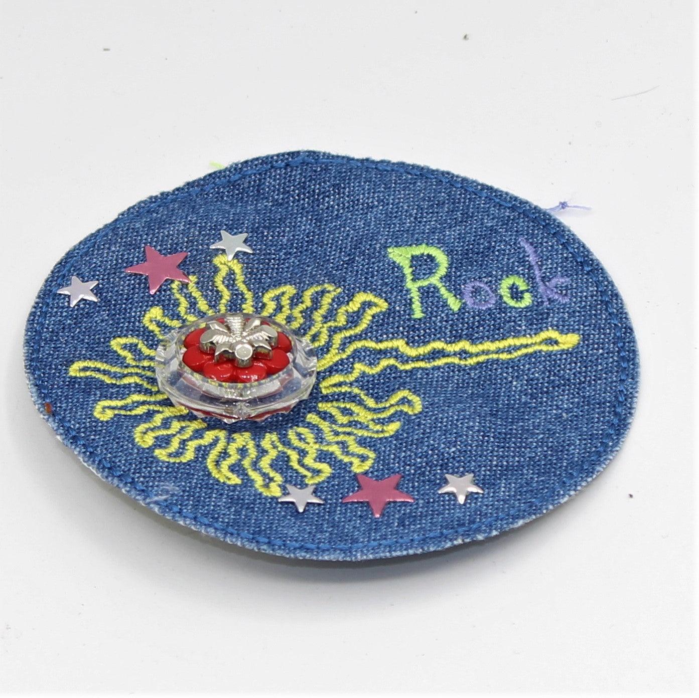 Blue Jeans Rock Patch with Pattern, Pin, Button. 8 and 10cm set of 2 - ACCESSOIRES LEDUC