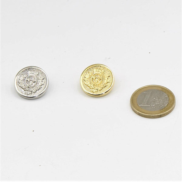 Metallisierter Nylon-Ösenknopf in Gold und Silber mit Kronendesign, 15,18,20, 23, XNUMX und XNUMX mm