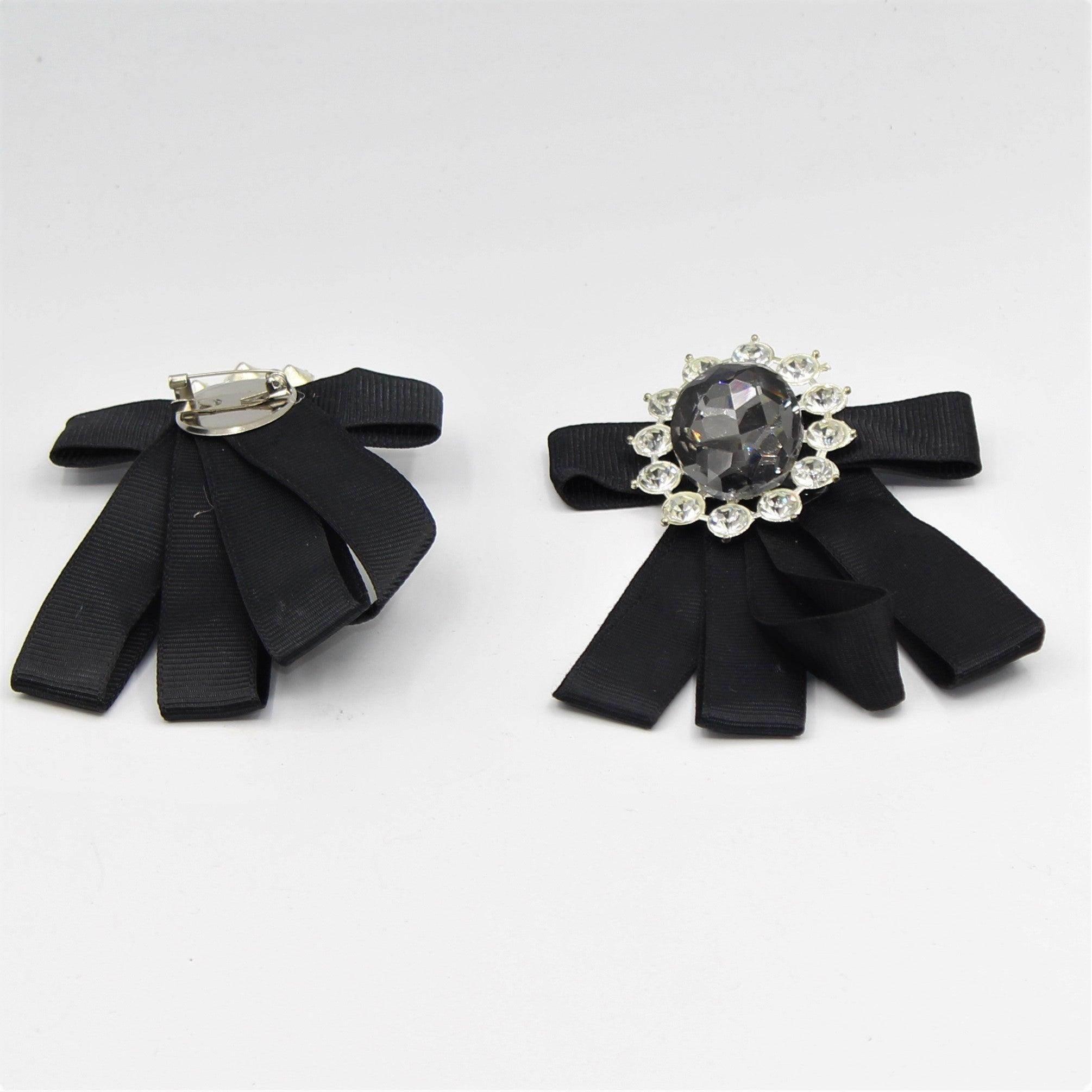 Black Decorative Brooch with Diamond, Strass and Pin 9x7cm - ACCESSOIRES LEDUC BV