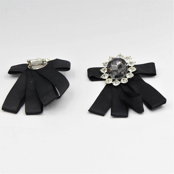 Black Decorative Brooch with Diamond, Strass and Pin 9x7cm - ACCESSOIRES LEDUC BV