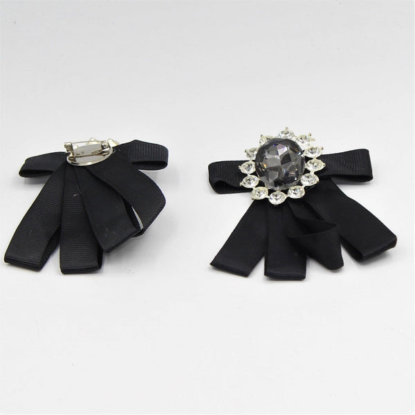 Zwarte decoratieve broche met diamant, strass en speld 9x7cm - ACCESSOIRES LEDUC