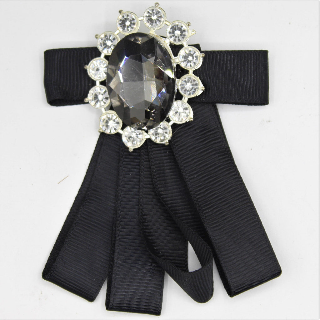 Zwarte decoratieve broche met diamant, strass en speld 9x7cm - ACCESSOIRES LEDUC