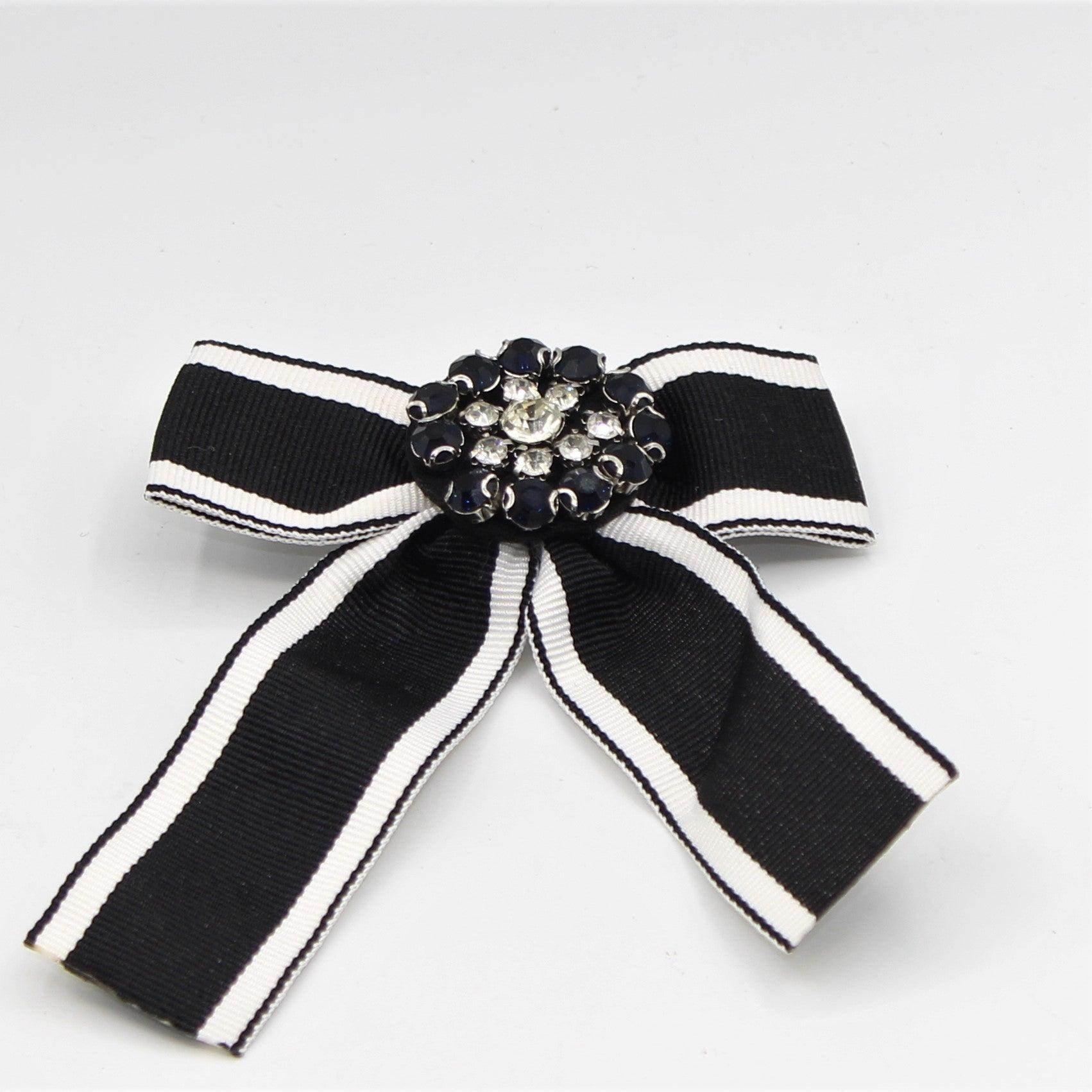 Black and White Bow Tie with Strass and Pin 12x10 cm - ACCESSOIRES LEDUC BV