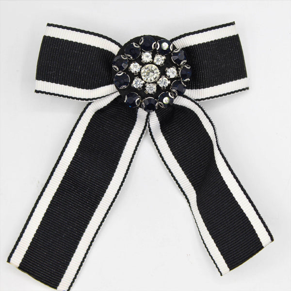Black and White Bow Tie with Strass and Pin 12x10 cm - ACCESSOIRES LEDUC BV